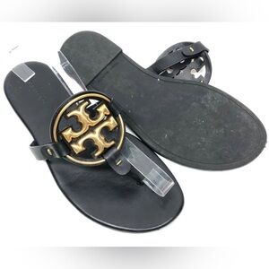 Tory Burch Black Soft Miller Sandals Gold hardware